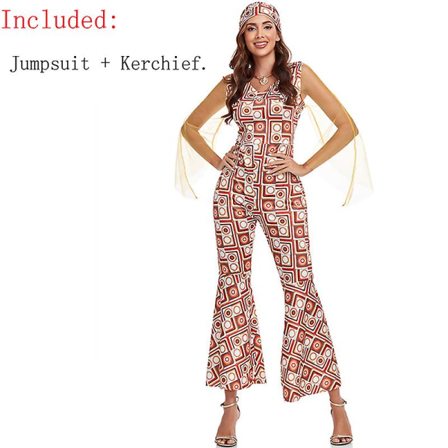 Useita naisia 60-luvun 70-luvun hippy-diskopuku Seksikäs eroottinen Lead Dance Clubwear Romper Cosplay Carnival Halloween Fancy Juhlamekko Orange XL