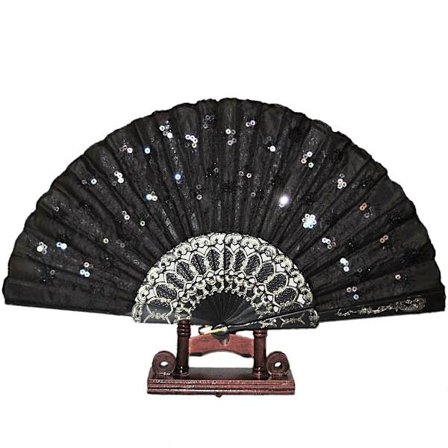 Vifte - Pailletter - Sort påfugl med plastikbund