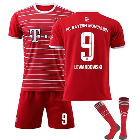 LEWANDOWSKI #9 tröja 22-23 Fotbollströjor Set för barn 2223 Barcelona Away Bayern Munich Home L