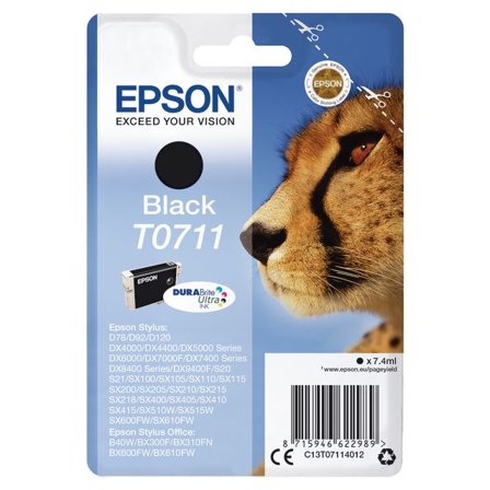 EPSON Bläckpatron T0711, C13T07114012, Cheetath, DURABrite Ultra-bläck, svart, singelförpackning - Lyreco - Toner och bläck - Bläckpatroner - 