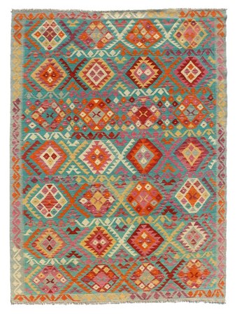 Tessuto A Mano Kilim Afghan Old Style Tappeto 174X257 Di Lana