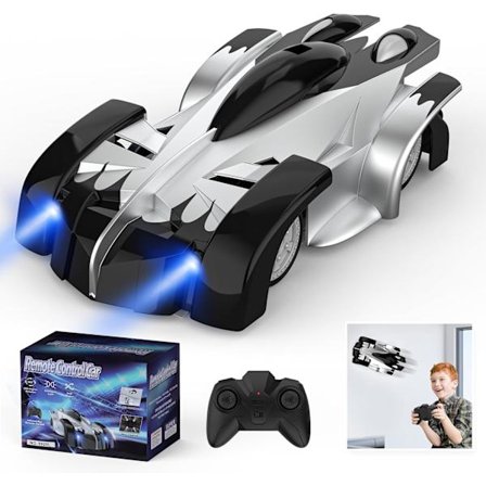 Fjernstyret vægbil, dobbelt tilstand 360° roterende RC stuntbil med forlygte, genopladelige RC bil legetøj til 3 4 5 6 7 8-12 år gamle