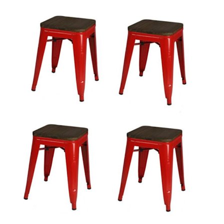 Set med 4 metall- och träbarstolar "Liv" - Röd - H 46 x L 39 x P 39 cm