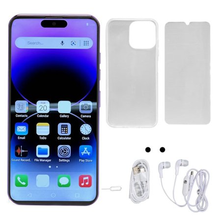 Tums Smartphone Mørk Lilla Face ID 8GB RAM 64GB ROM 8MP Kamera 3 SIM-kortpladser Ulåst Mobiltelefon til Voksne 100‐240V EU-stik