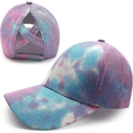 Naisten solmimisvärjätyt poninhäntäristikkon baseball-lippikset