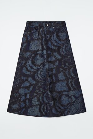 COS Women's Jacquard Denim A Line Midi Skirt in Blue