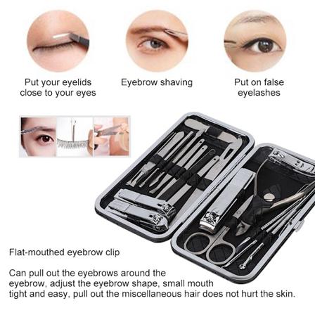 19 osainen ruostumattomasta ter ksest valmistettu pedikyyri- ja manikyyrisetti kynsileikkurilla, viilalla ja kovettumien poistajalla