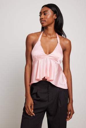 NA-KD Party Haut col en V, satin - Top dos nue - Rose - EU 44