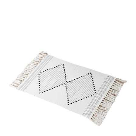 1 hvitt bohemsk kjøkken teppe 60 x 90 cm, vaskbart, rektangulært