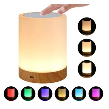 Justerbar Touch LED Nattlampe ved Sengen, Nattlampe for Barn, 16 RGB Farger, Variabel Intensitet, USB Oppladbar