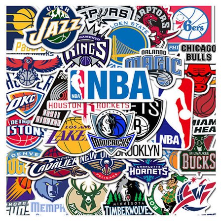 Sett med 32 NBA Basketball Association Basketball-klistremerker. Lakers, Chicago Bulls, Orlando Magic eller mer