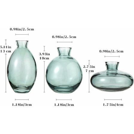 Glass Bud Vaser, Sett med 3 Grønne Vasar for Blomster, Små Bulk Blomster Vasar for Bryllupssenterstykker, Blomsteroppsatser, Stue og Hjemmedekor