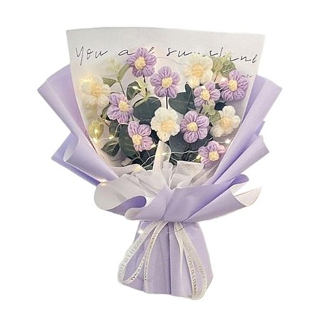 Heklet blomsterbukett Heklet bukett Nydelig vevd bukett Håndlaget strikket bukett Festivaler Hjemmedekorasjoner, Fiolett