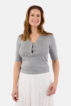 B. COPENHAGEN - 3/4 Ærmet Polo T-shirt - Grå - V-Hals