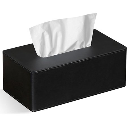 Kleenexboks, rektangulær, PU-skinn ansiktsvev, dispenserboks holder for kommode baderomsdekor (svart)