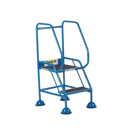 Domed feet mobile safety steps, 2 treads, H 545 mm, blue