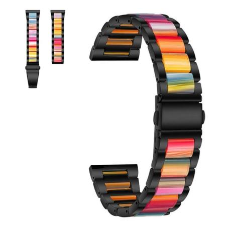 20 mm universal stilfuld urrem med tre perler i rustfrit stål - Sort / Regnbue Multicolor