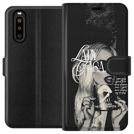 Kompatibel Tegnebogsetui til Sony Xperia 10 II Lady Gaga sort-hvid retroplakat med solbriller og popkunst-æstetik