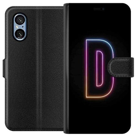 Yhteensopiva Lompakkokotelo Sony Sony Xperia 5 V Minimalistinen neonkirjain D väriä vaihtavassa valossa mustaa taustaa vasten modernissa digitaalise