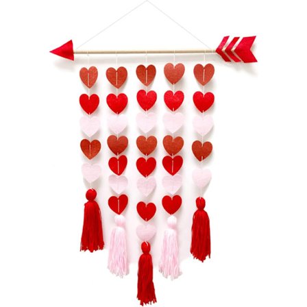 Valentinsdag Boho Tassel Guirlande - Amor Træ Hængende Dekoration med Filt Hjerter til Bryllup Stue Soveværelse Børnehave