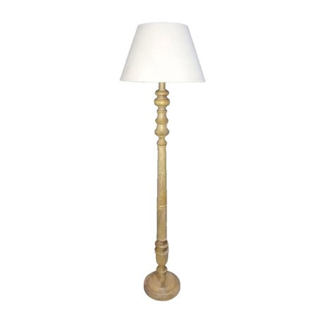 Gulvlampe, træfod, beige stofskærm, 163 cm