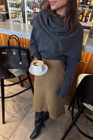 Shpresa x NA-KD Jupe A-line en faux daim - Jupes en similicuir - Beige - EU 42