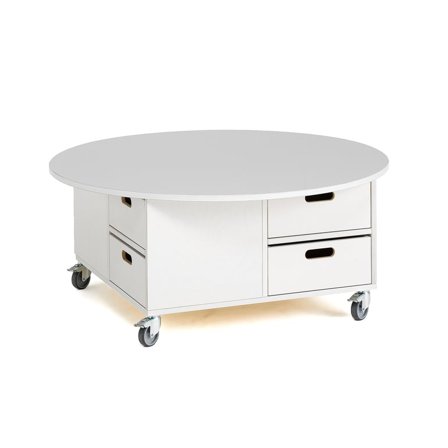 Legebord MINNA, rundt, med skuffer