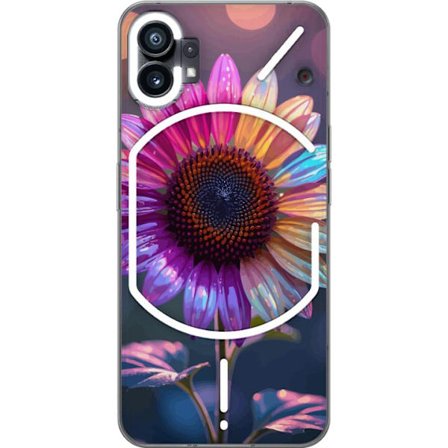 Kompatibelt Mobildeksel til Nothing Phone (1) Irideserende blomst med glitrende kronblad i rosa lilla og gull mot myk bokeh bakgrunn