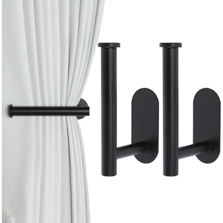 Black Self-Adhesive Curtain Tiebacks 2-Pack, Curtain Holdbacks, Curtain Holders Without Drilling, Self-Adhesive Curtain Hooks, Curtain Holders for 