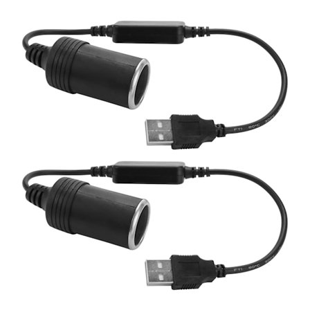 USB A hane till 12V billaddare uttag hona omvandlarkabel 2-pack