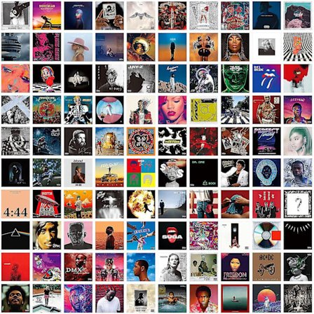 SBSGV 100 Albumomslagsprintet | Unikke Kvadratiske Printede Fotos 5x5 | Albumomslagsplakater Collage Kit | Musikplakater til Værelsesæstetik | 