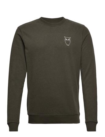 Elm Small Print Owl Sweat - Gots/Ve Khaki Knowledge Cotton Apparel