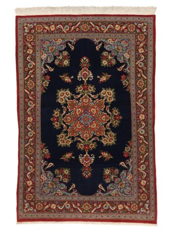 Qum Kork/Silk Rug 137X206 Black/Brown Wool, Persia