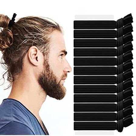 Hårstrikk for menn 12 stk, svarte hårstrikk knutede hårbånd menns hårstrikk for langt krøllete tykt hår, elastisk flat mann B