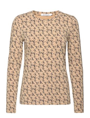 Ck Aop Long Sleeve T-shirts & Tops Long-sleeved Brun Calvin Klein Jeans