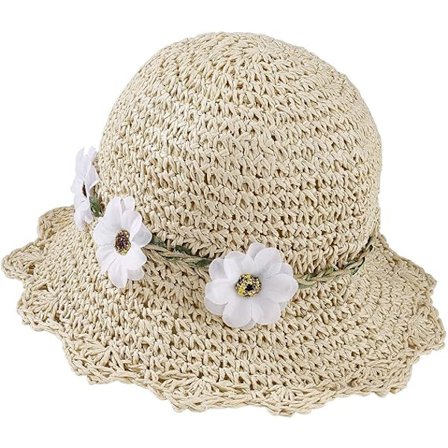 Jente Straw Hat - Foldbar Solhatt med Blomsterdekor Sommerhatt for Barn Strand Reise Vandring