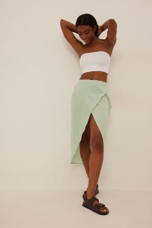 NA-KD Trend Jupe portefeuille en coton doux - Jupes mi-longues - Vert - EU 40