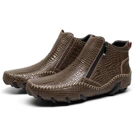 Män Sida Zip Handsömmar Ankel Boots Mid Top Läder Boot