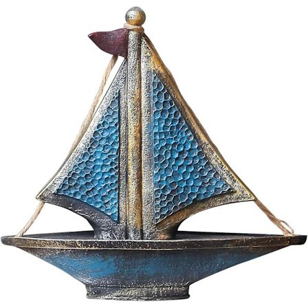 Seinälle ripustettava veneen ohjauspyörä, ankkuri ja purjevene, merellinen sisustus, veneen ohjauspyörä seinälle