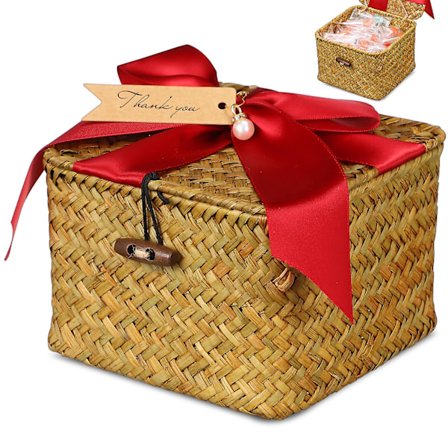 Rattan förvaringskorg med lock och band tvättkorg sminkförvaringslåda lämplig för badrum vardagsrum kök som visas på bilden)