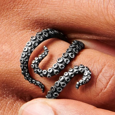 Bague noire et argent Le tentacule pour hommes - Bagues en acier