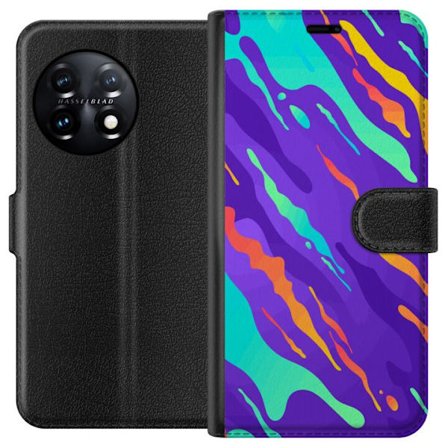 Kompatibel Tegnebogsetui til OnePlus 11R Farverigt abstrakt mønster med flydende former i lilla, turkis, gult og orange.