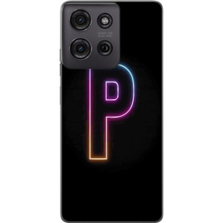Kompatibel Mobilcover til Motorola Motorola Moto G75 Minimalistisk neonbogstav P i farvegradient og lyseffekt mod sort baggrund i digital neonstil