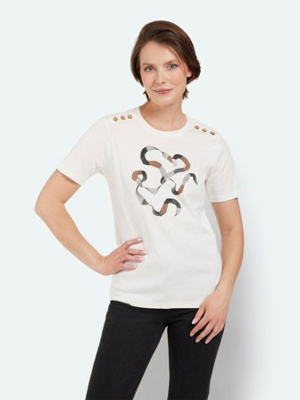 BRANDTEX - Kortærmet T-shirt - Råhvid - Mønstret / Knap Detalje