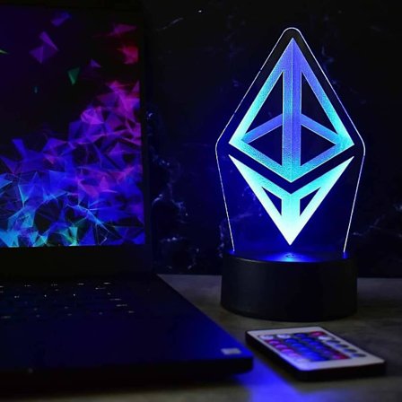Veeki Ethereum ETH Glowing LED Art Yöpöytälamppu Crypto Bitcoin Dogecoin Sijoittaminen Sijoittaja Kaupankäynti Cardano Meme Solana Ethereum Eth