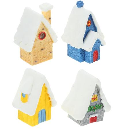 4-pak mini landsbydekoration julelandsbyhus harpiks julehus landskabshus dekoration (5.30X2.50X2.10CM, som vist på billedet)