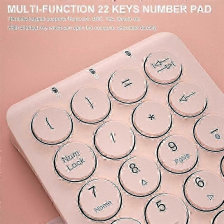 Trådløst numerisk tastatur Bluetooth numerisk tastatur Runde tastehætter Numpad 22 taster Genopladeligt numerisk tastatur (Pink)