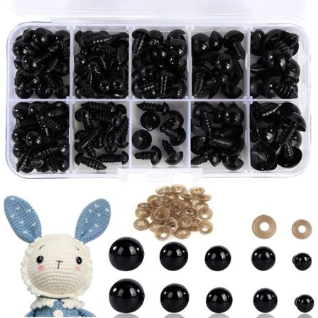 (Svart, 142 stk) Sikkerhetsøyne, plastdukkeøyne med brett for DIY Amigurumis Dolls-WELLNGS