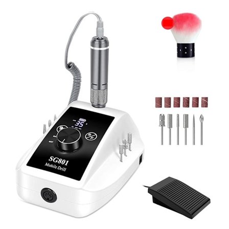 3500 Elektrisk Neglefil Maskine med Bits & Fodpedal, Genopladelig Trådløs E-fil til Professionel Neglekunst