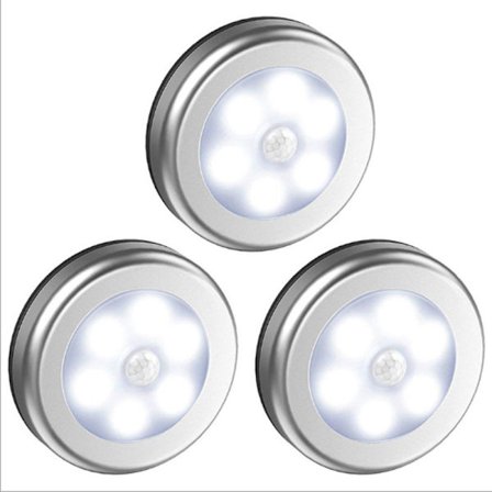 3 stk. LED-lamper med bevægelsessensor, trådløse, til garderobe, trapper, entre, køkken, soveværelse (sølvfarvet (hvidt lys))